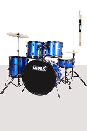 Midex CD900X-BL 22'' Yetişkin Akustik Bateri Davul Seti 22B-13T-12T-16F-14S (5 Parça)